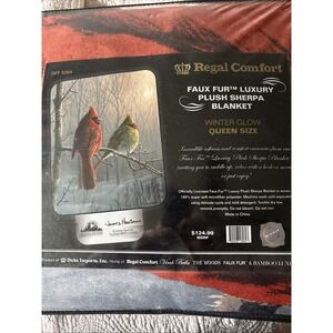 New Soft Blanket Cardinals Faux Fur Plush Sherpa Queen Blanket Winter Glow